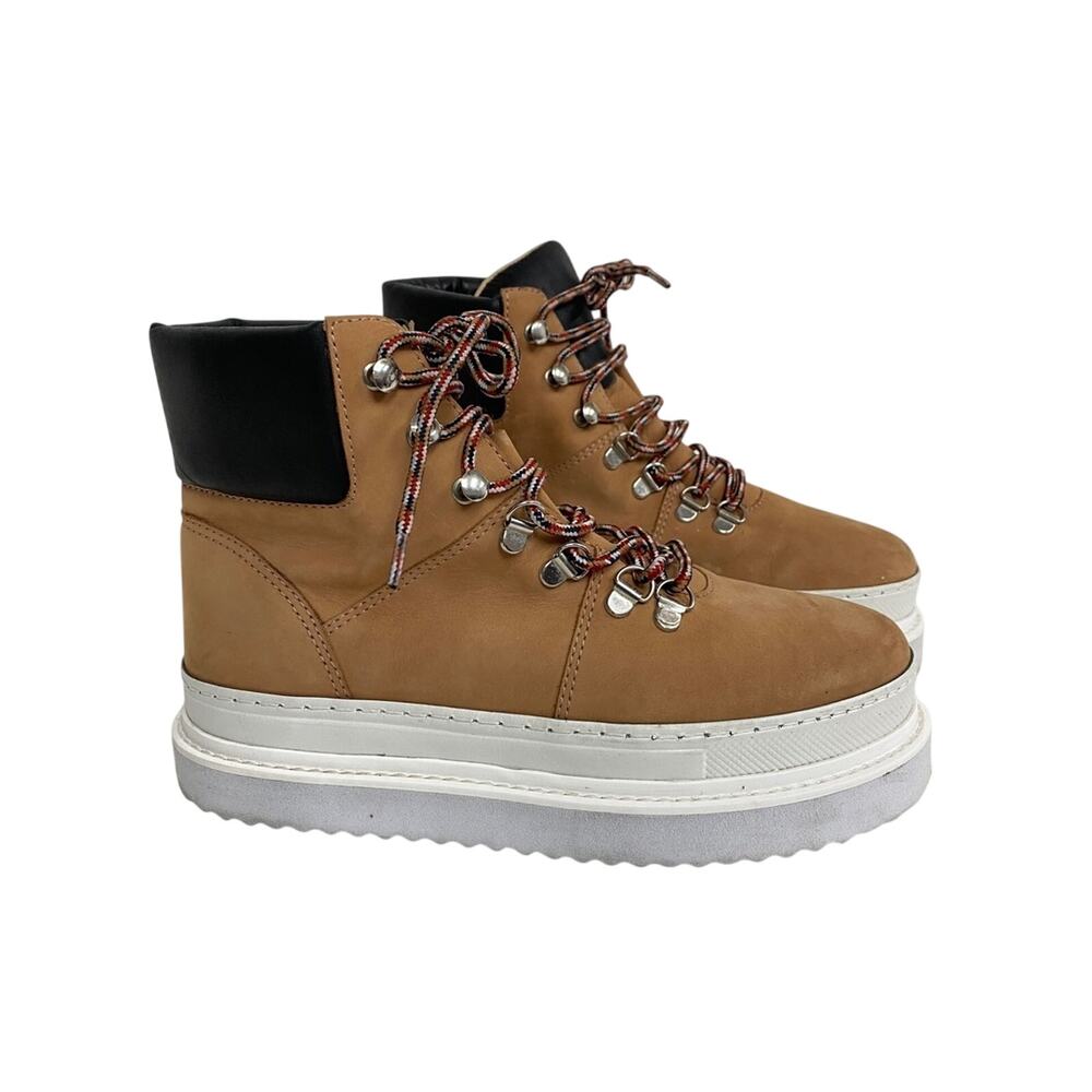 Schutz Marlua Boots Lace Up Platform Combat Chunky Tan Brown Winter 6.5 $265